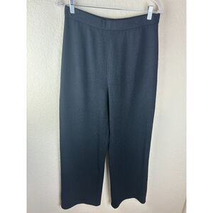 St John Collection Womens Wide Leg Pants Size US 10 Black Wool Rayon Santana